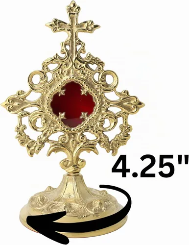 Vista 3 de Needzo Monstrance de latón adornado, Relicario para la Sagrada Eucaristía, 5.75 x 9 pulgadas