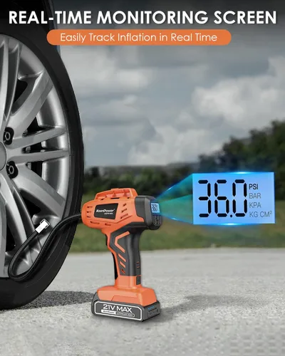 Vista 7 de KeenPower Compresor de aire para inflador de neumáticos, bomba de neumáticos de coche inalámbrica de 21 V con batería recargable de iones de litio