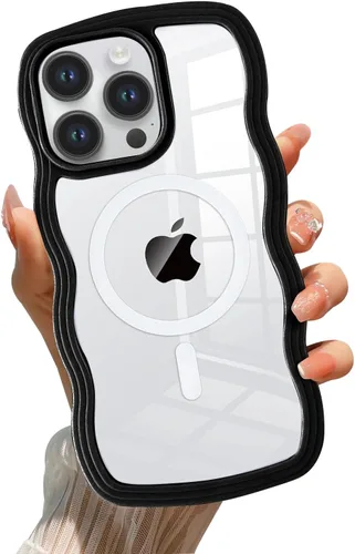 Vista 12 de QLTYPRI Funda magnética para iPhone 11 compatible con Magsafe, bonita funda transparente con marco de onda rizada para niñas y mujeres, parachoques
