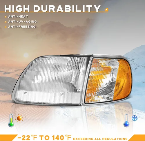 Vista 4 de Ensamble de faros WEELMOTO para F150 1997-2003 / Ford Expedition 1997-2002 / F250 1998-1999, Faro+Luces de estacionamiento en esquina+Luces de señal