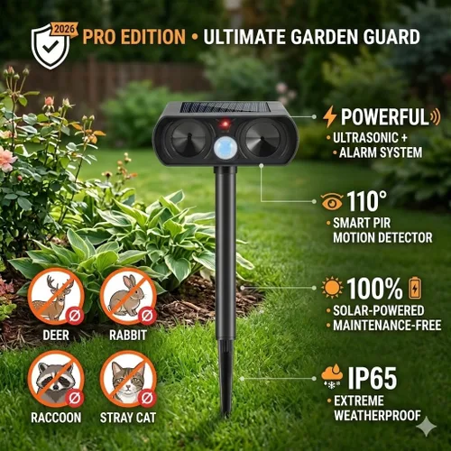 Vista 4 de Paquete de 4 repelentes ultrasónicos para gatos al aire libre para mantener a los gatos alejados, repelente solar ultrasónico de animales al aire