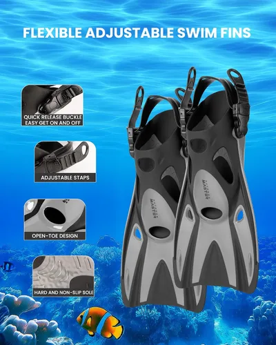 Vista 5 de OutdoorMaster Mobula Equipo de esnórquel para adultos, aletas de máscara con vista panorámica, antivaho y parte superior seca, equipo de buceo