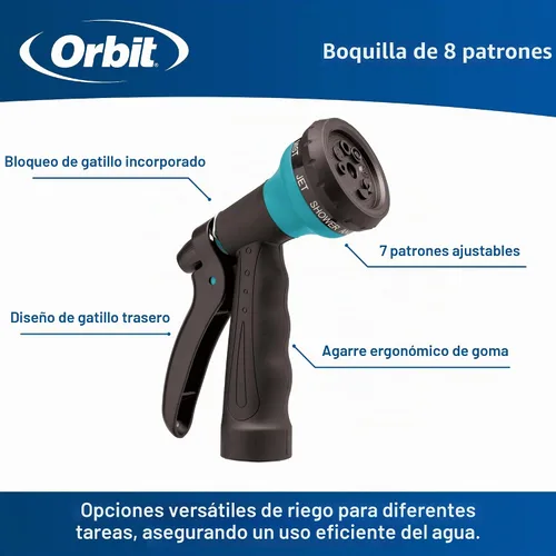 Vista 2 de Orbit 26381 Manguera de jardín con espiral, 25 pies, con boquilla de manguera de 8 patrones (azul)