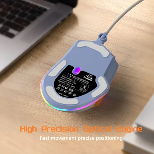 Vista 8 de MAGIC-REFINER M2 - Mouse para juegos con cable con 6 tipos de retroiluminación RGB, alta precisión ajustable, 12800 DPI, mouse de programación macro