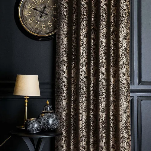 Vista 4 de always4u Cortinas de Terciopelo Acanalado Negro y Dorado con Estampado de Damasco en Lámina 100% Opacas de 84 Pulgadas de Largo, Cortinas de 2