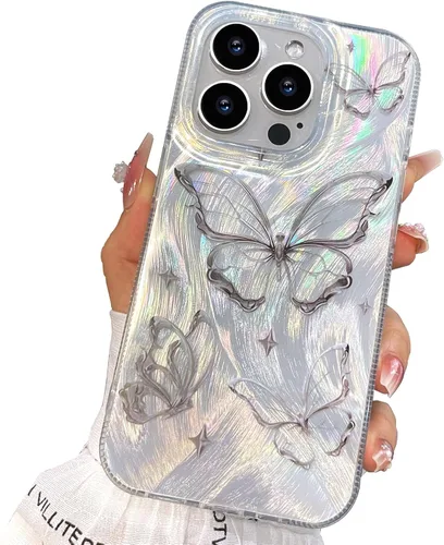 Vista 7 de I-MGAE-IN-AR Funda compacta para iPhone 11, diseño de mariposa, marco de protección de lente de cámara con diamante 3D, bonitas fundas protectoras