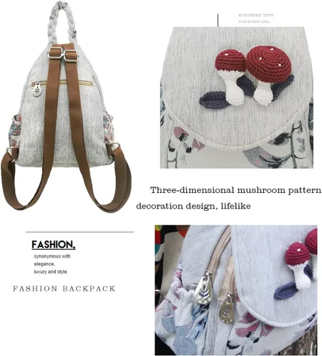Vista 36 de HUANGGUOSHU Mochila de algodón tejida de algodón bohemio con bordado de lona estilo bohemio con múltiples bolsillos retro linda mochila cartera