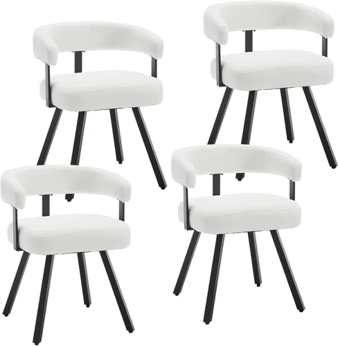 Vista 20 de DUOMAY Juego de 2 sillas de comedor de piel sintética, sillas de cocina curvadas con respaldo abierto con patas de metal, modernas sillas laterales