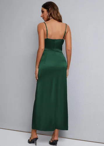 Vista 3 de Aigeman Vestido largo sexy con tirantes delgados para mujer sin espalda cuello vuelto abertura lateral vestido de satén para fiesta de cóctel 72077