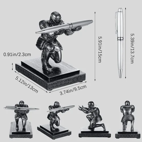Vista 2 de Spakon Knight - Soporte para bolígrafo con 2 bolígrafos, organizadores de escritorio de resina y accesorios, divertido soporte para bolígrafos