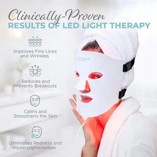 Vista 5 de Nourished Bodynskin Máscara facial y cuello con terapia de luz LED, dispositivo de cuidado de la piel facial, 7 colores rojo y azul