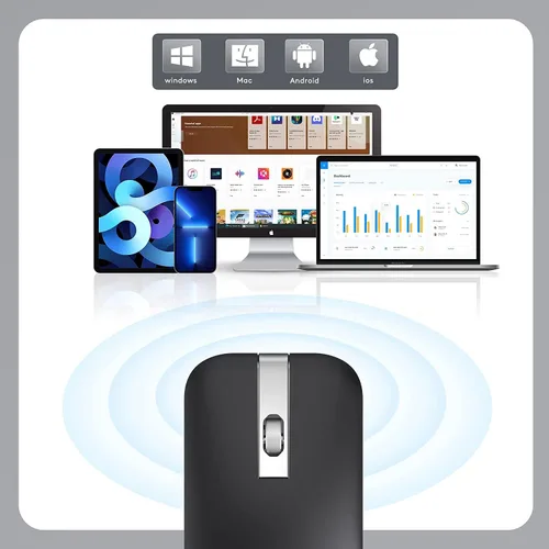 Vista 5 de Mouse de arco inalámbrico para laptop, mouse de computadora recargable por USB, plegable giratorio ultra delgado, 3 DPI para viajes de escritorio