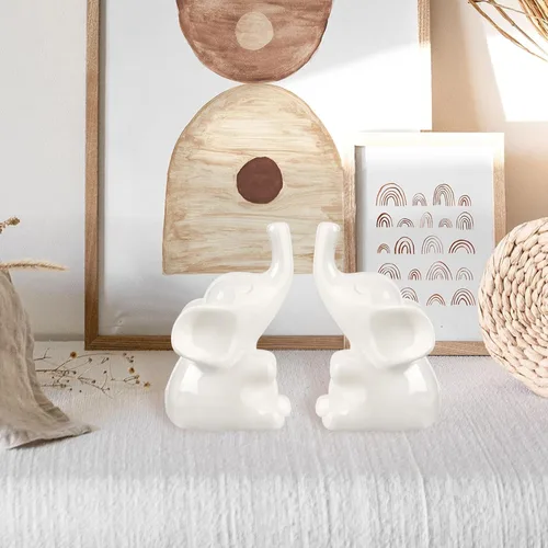 Vista 7 de Loving Pair - Juego de figuras de elefante blanco de cerámica, pequeña estatua de elefante para estantería, escritorio, decoración del hogar, regalo