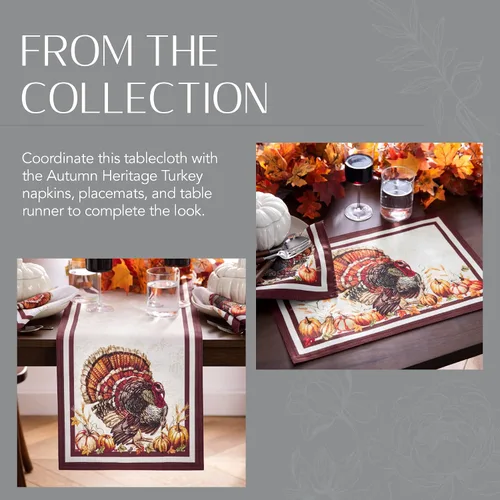 Vista 6 de Elrene Home Fashions Autumn Heritage - Mantel resistente a las arrugas, diseño de pavo, redondo de 70 pulgadas