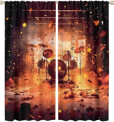 Vista 69 de Cortinas de música rock para adolescentes, tratamiento de ventana de guitarra electrónica para dormitorio, sala de estar, cortinas de ventana