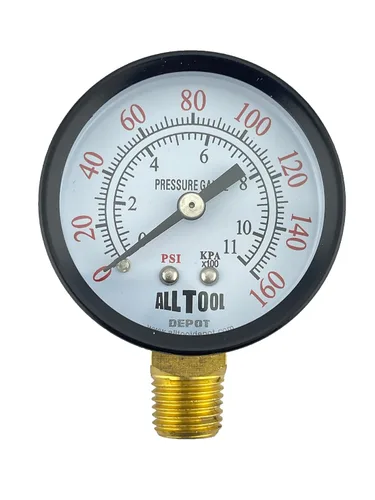 Vista 12 de Medidor de presión de aire de 1-1/2" con montaje inferior en el lado, rosca NPT de 1/8", esfera de 1-1/2" - 0 a 160 PSI