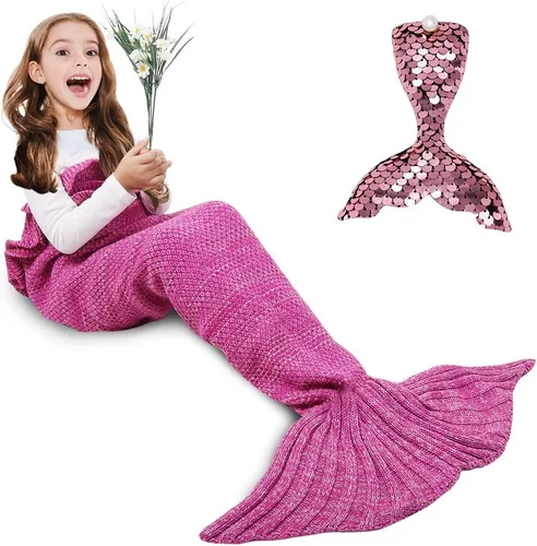 Vista 14 de AmyHomie Manta de cola de sirena, manta suave para niños, saco de dormir de sirena de ganchillo, regalo de sirena para niñas
