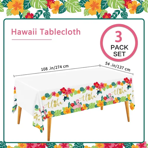 Vista 2 de Suministros para fiesta tropical Luau de flamencos, mantel desechable de plástico impermeable para decoraciones de fiesta de playa hawaiana, 3