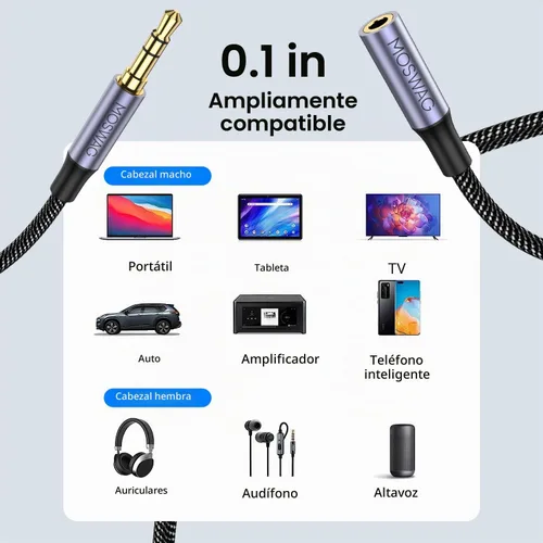 Vista 2 de MOSWAG Cable de extensión de 3.28 pies y 0.1 in de audio macho a hembra Negro