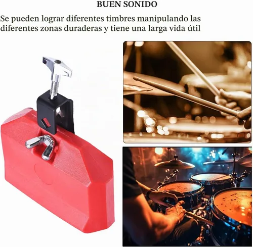 Vista 4 de MOONBACK Conjunto de cencerro y bloque de jam de 6 pulgadas, bloque de percusión musical de plástico, instrumento de tambor latino, cencerro