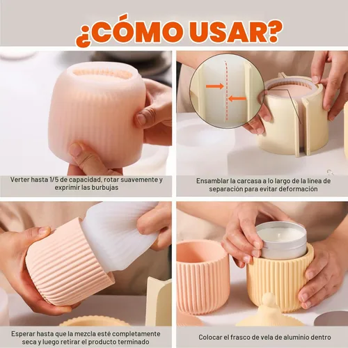Vista 2 de Boowan Nicole Carousel - Moldes de silicona para tarro de vela de cemento de concreto con lata de vela de 6 onzas, almacenamiento de bricolaje