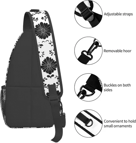 Vista 3 de Small Crossbody Bags for Women Men - Vintage Flower Black Print Adjustable Shoulder Bag Fanny Packs Belt Sling Bag Crossbody Purses Backpack for