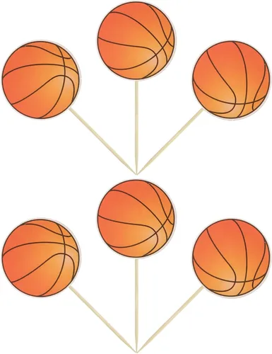 Vista 3 de 36 piezas de adornos para cupcakes de baloncesto, estrellas, bolas deportivas, adornos para cupcakes para jugadores de baloncesto, decoración