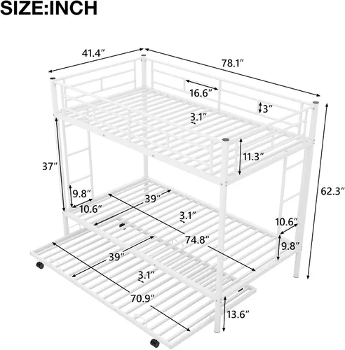 Vista 2 de Bellemave Litera individual sobre cama individual con nido, marco de cama de metal con escalera y rieles de seguridad para niños, niñas, niños