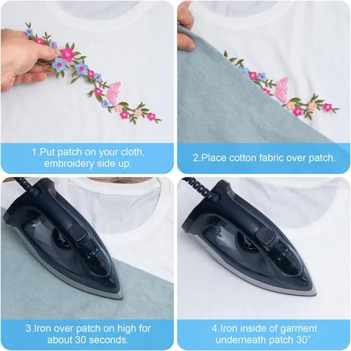 Vista 4 de CHANZET - Parches bordados de flores para planchar, 4 piezas, parches bordados de flores de mariposa, parches bordados con apliques florales