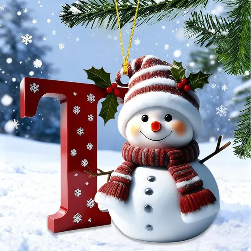 Vista 24 de Adornos de muñeco de nieve de Navidad, linda decoración de árbol de Navidad en forma de letra personalizada colgante, adorno colgante de bricolaje