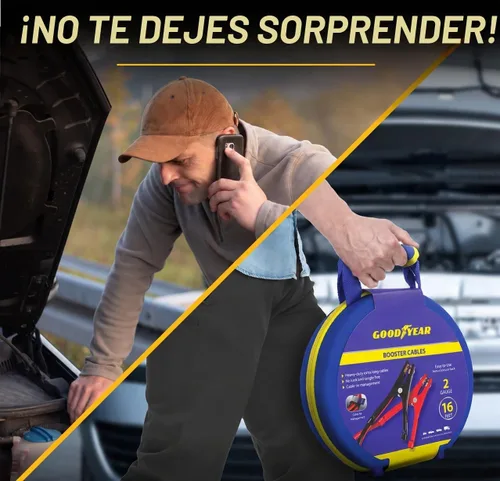 Vista 2 de GOODYEAR Cables de puente para trabajo pesado para batería de automóvil – Cables de refuerzo de calibre 2 de 16 pies con estuche de transporte