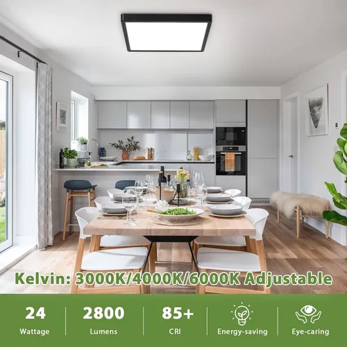 Vista 4 de Lámpara de techo LED empotrada de 12 pulgadas, 24 W, 3000 K/4000 K/6000 K, luz de techo LED ajustable, 2800 lm para dormitorio, cocina, pasillo