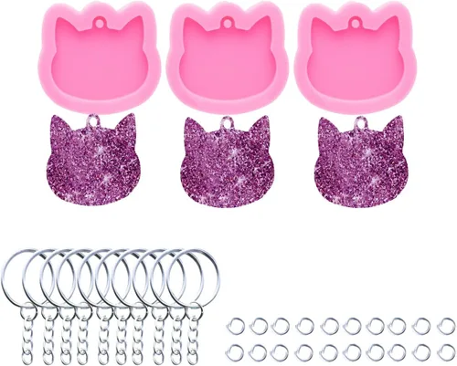 Vista 10 de 3 piezas de moldes de silicona de resina brillante con huella de pata para hacer llaveros DIY, molde de epoxi en forma de corazón con anillo