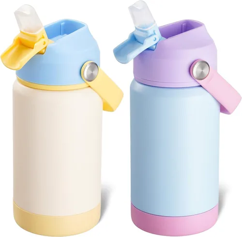 Vista 9 de Kerilyn - Botella de agua para niños, de acero inoxidable, con pajilla a prueba de fugas, con aislamiento térmico, libre de bisfenol A, unisex