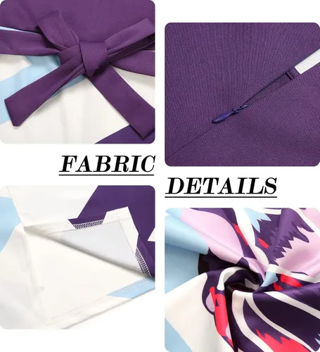 Vista 4 de Nhicdns Vestidos ajustados para mujer, vestido de tubo de trabajo, vestido de fiesta de té, vestido de estampado floral, vestido de cóctel