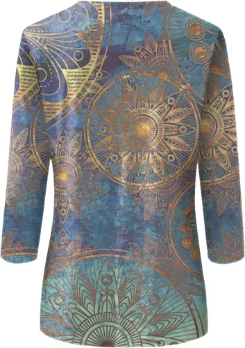Vista 2 de Blusa bohemia para mujer, estilo casual, manga tres cuartos, cuello redondo, sin botones