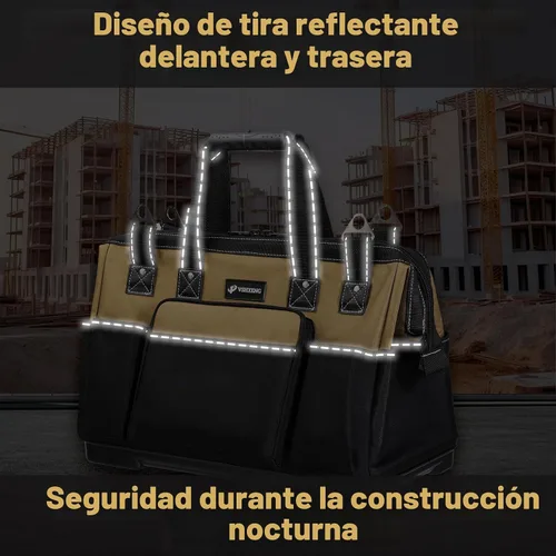 Vista 5 de Bolsa de herramientas portátil de 17 pulgadas para hombres, resistente, bolsa organizadora para herramientas y taladro, de boca ancha, impermeable