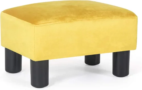 Vista 8 de Adeco Reposapiés otomano tapizado de lino de 15.4 pulgadas, pequeño taburete acolchado y asiento decorativo con patas de aspecto de madera, taburete