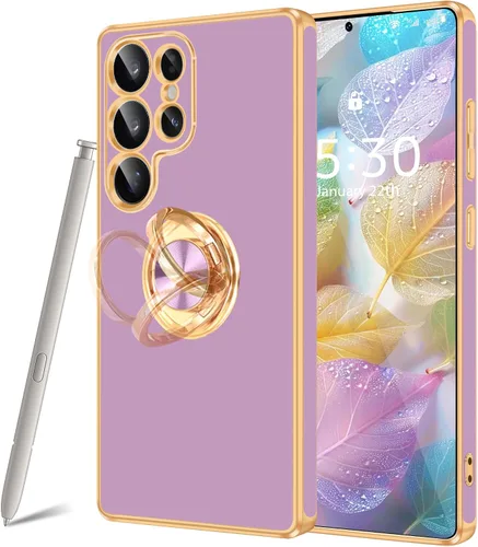 Vista 20 de Fingic Compatible con Samsung Galaxy S22 Funda con Soporte de Anillo, [Soporte de Anillo Giratorio 360° Magnético con Kickstand][Borde Dorado