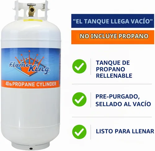 Vista 2 de Flame King YSN401b - Cilindro de tanque de propano de acero de 40 libras con válvula OPD, color blanco