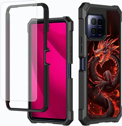 Vista 14 de Funda para T-Mobile Revvl 7 de 6.6 pulgadas con protector de pantalla, policarbonato duro de doble capa resistente y TPU suave a prueba de golpes