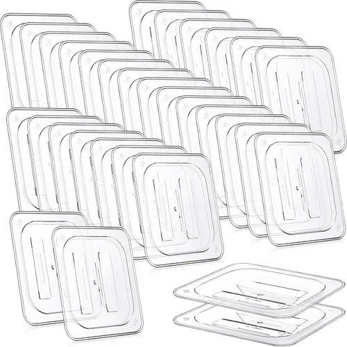 Vista 8 de Hoolerry 24 tapas de sartén de alimentos con asa de policarbonato tamaño 1/6 tapa transparente para restaurante, contenedor de alimentos comerciales