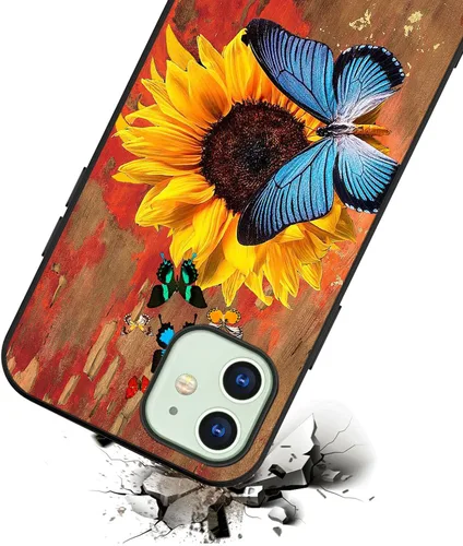 Vista 4 de Bcov Funda para iPhone 13, funda protectora de silicona suave a prueba de golpes con diseño de girasol de mariposa colorida para iPhone 13 Girasol