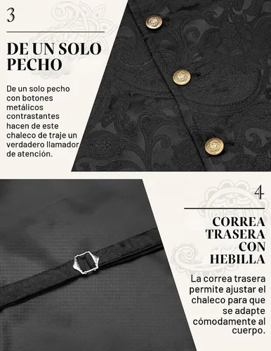 Vista 5 de COOFANDY - Chaleco para hombre, estilo victoriano y steampunk, con estampado paisley floral, gótico, para traje formal y esmoquin, con solapas