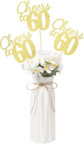 Vista 27 de Gexolenu Cheers to 21, paquete de 10 centros de mesa con purpurina dorada de doble cara para cumpleaños número 21 para mesas, palitos decorativos
