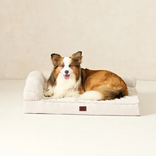 Vista 8 de EHEYCIGA - Cama ortopédica para perros de tamaño mediano, cama de espuma viscoelástica para perros, color beige Small Dog Sofa with Washable