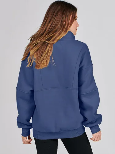 Vista 4 de ANRABESS Sudaderas de forro polar con media cremallera para mujer, de gran tamaño, con cremallera de un cuarto, ropa de otoño 2024, ropa de moda