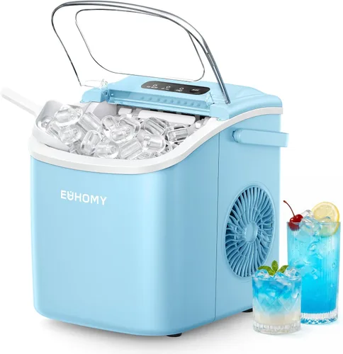 Vista 15 de EUHOMY Máquina de hielo para encimera con asa, 26 libras en 24 horas, 9 cubitos de hielo listos en 6 minutos, máquina de hielo portátil de limpieza