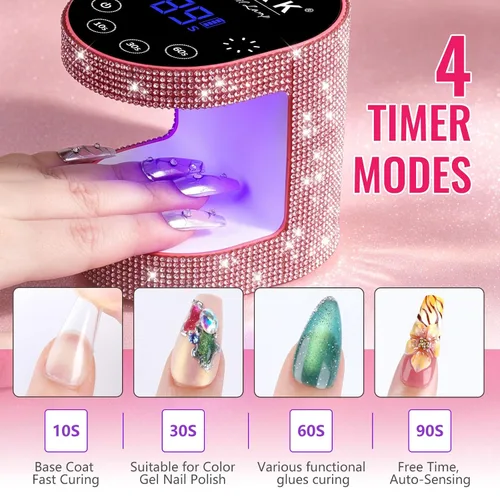 Vista 5 de MEKK Mini luz UV inalámbrica para uñas de gel – Mini lámpara de uñas LED UV recargable de 24 W con control táctil y sensor automático, pequeña