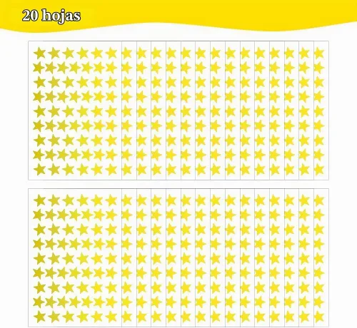 Vista 3 de 1080 UNIDADES de calcomanías de estrella doradas, calcomanías de estrella pequeñas, 20 hojas de calcomanías de estrella metálicas de aluminio